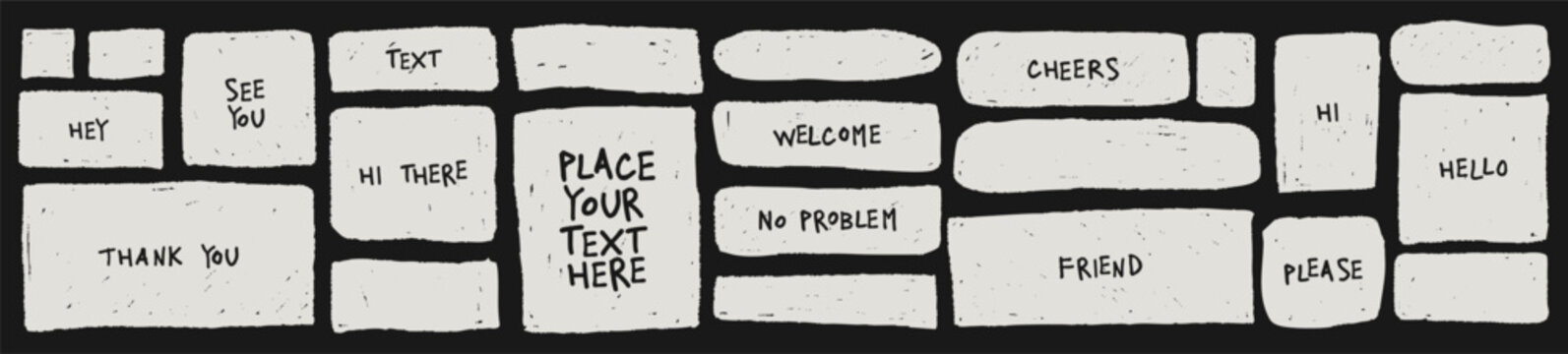 Irregular rough hand-drawn rectangles with chalk texture on dark background for school notes, whimsical stickers, classroom graphics or planner labels.