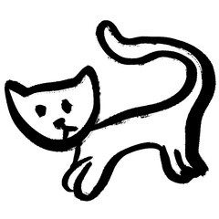 Minimalist black line art illustration of a sitting cat, drawn with expressive brush strokes and modern simplicity. Perfect for logos, digital designs, stationery, and home d&eacute;cor prints.
