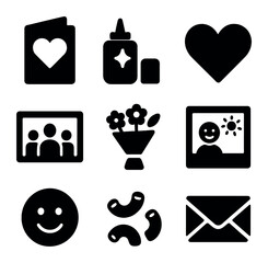 VR Gaming Icons. Solid, filled icons set of VR gaming: headset icon, virtual gun, in-game HUD, teleport pad,