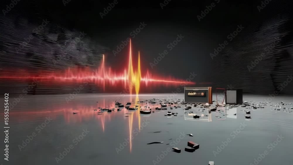 Poster audio visualization abstract background: vibrant sound wave spectrum on dark gradient backdrop for m