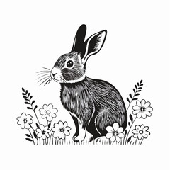 A rabbit is standing in a field of flowers image vector isolated on white background.