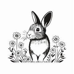 A rabbit is standing in a field of flowers image vector isolated on white background.
