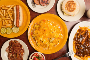 Diner food flat lay composition