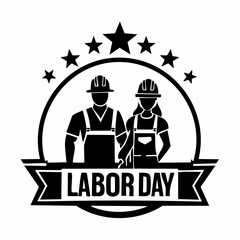Happy Labor Day Logo Vector. Man And Woman Construction Workers Silhouette vector.