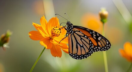 Monarch Butterfly on Orange Cosmos Flower A Stunning Close-Up Nature Photograph