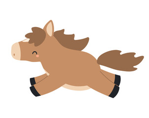2026 Chinese zodiac sign, cute cartoon horse running isolated. Flat vector illustration. Kawaii animal character. Lunar New Year, Seollal, Tet holiday card, banner, poster, design element