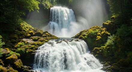 Majestic Waterfall Cascading Through Lush Greenery A Breathtaking Nature Scene