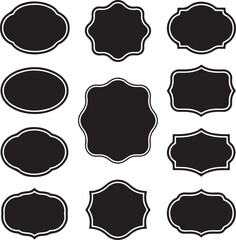 Vintage Label Frame Silhouette Collection – Black and White Decorative Badges

