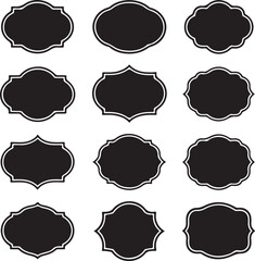 Vintage Label Frame Silhouette Collection – Black and White Decorative Badges

