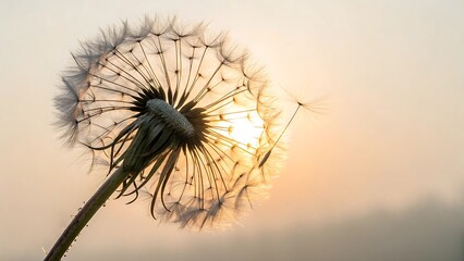 Dandelion clock in morning sun. AI GENERATED