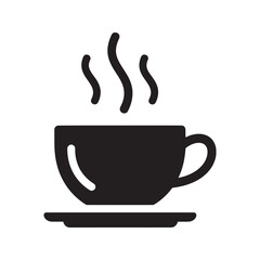 Coffee cup icon for hot beverage and cafe drink a mug with steam for breakfast or a break time symbol for restaurant or coffee shop vector solid glyph icon