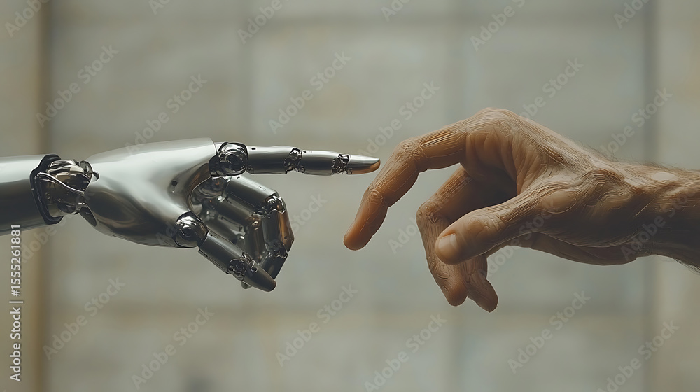 Poster human touch and artificial intelligence digital connectivity future of technology connection between