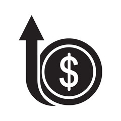 Money growth icon with coin and upward arrow for financial investment and profit increase a concept for business revenue and sales success vector solid glyph icon