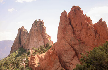 Red Rock Formations Under a Clear Blue Sky at Garden of the Gods in Colorado Springs
