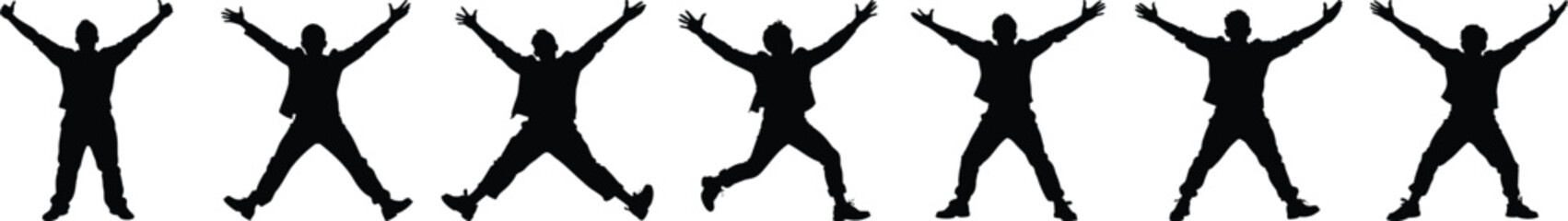 Jumping jacks exercise class silhouette, a fitness routine in black and white for an energetic and healthy lifestyle.