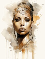 Cleopatra Portrait Pencil And Watercolor with Paper Background