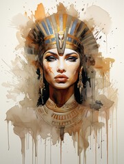 Cleopatra Portrait Pencil And Watercolor with Paper Background