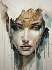 Cleopatra Portrait Pencil And Watercolor with Paper Background