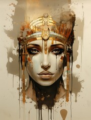 Cleopatra Portrait Pencil And Watercolor with Paper Background