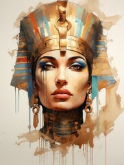 Cleopatra Portrait Pencil And Watercolor with Paper Background