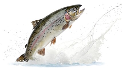 Naklejka premium Jumping trout isolated on a white background .AI GENERATED 
