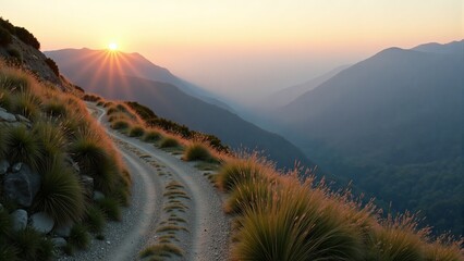 Winding Mountain Path at Sunrise
