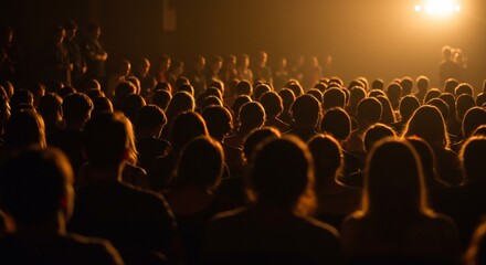 Captivated Audience Silhouetted Against Warm Stage Light