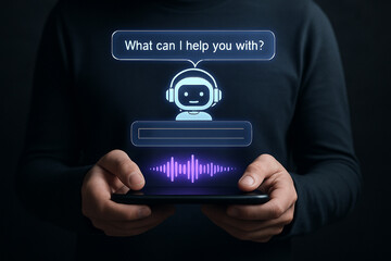 Chatbot ai assistant on mobile phone for customer support and service technology concept design