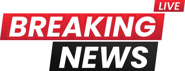 Breaking News label with red gradient and black blocks for TV broadcasts, digital media channels, and real-time news updates