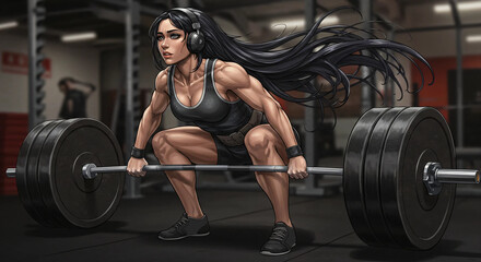 Illustration of Woman Lifting Weights in a Gym Environment
