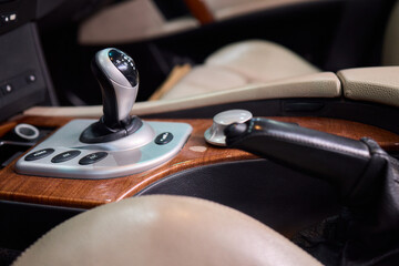 Macro shot of a car gear lever an essential auto part