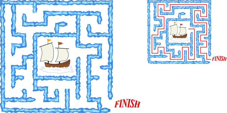 The boat is captured inside the icebergs. Help it to sail away the ice prison. Maze of easy difficulty level.