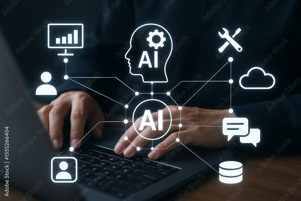 Aufkleber ai artificial intelligence technology concept with laptop and data analytics for business growth 100