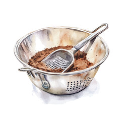 Soil Sieve, watercolor painting vector, isolated on a white background.