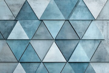 Geometric pattern of textured blue and white triangles with cracking effect