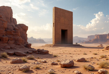 iron monolith with desert

