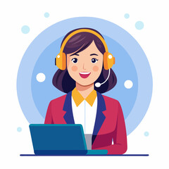 Professional businesswoman wearing headset providing customer service support on clean white background
