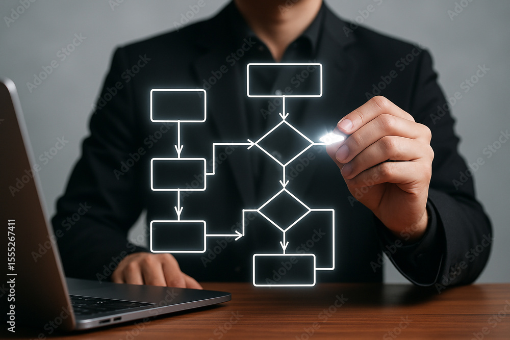 Poster flowchart diagram business process automation workflow optimization strategy planning and design con