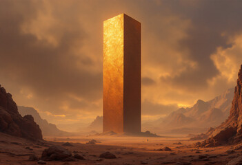 iron monolith with desert

