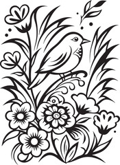 A beautiful bird In the middle of the flower garden, transparent background printable design
