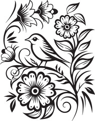 A beautiful bird In the middle of the flower garden, transparent background printable design