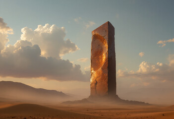 iron monolith with desert

