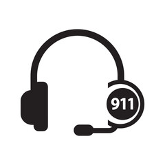 Emergency call center headset icon for a 911 operator providing support and dispatch service for a rescue or police assistance vector solid glyph icon