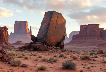 iron monolith with desert

