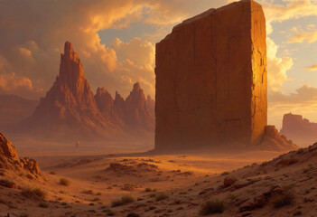 iron monolith with desert

