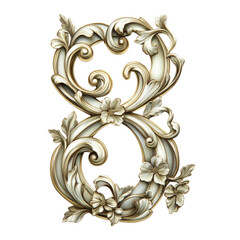 Ornate Floral Number Eight Design In White And Gold On Transparent Background