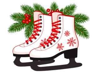 Ice skating boots Christmas design, transparent background
