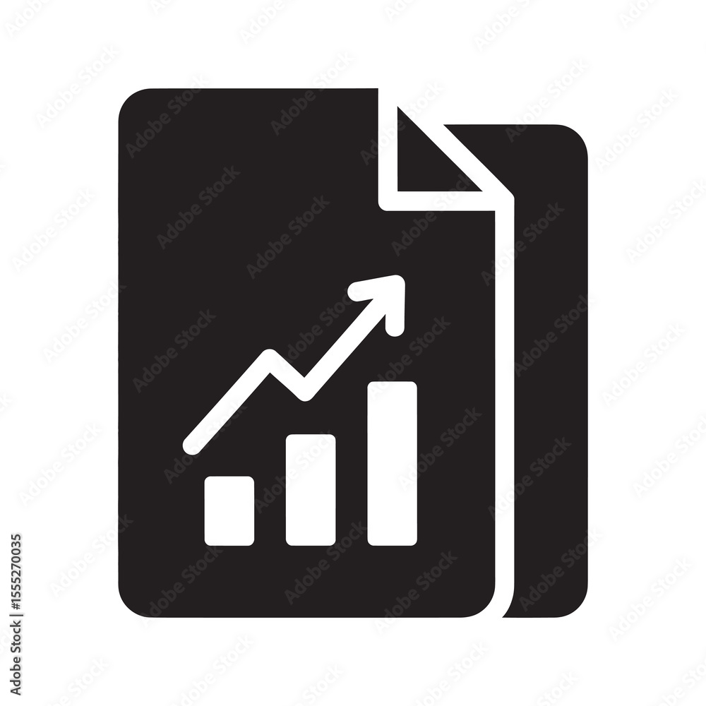 Poster business report document icon with a growth chart showing a financial statement of a successful stra