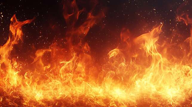 Intense flames and fiery sparks abstract background energetic display of burning fire realistic fire texture design inferno backdrop firestorm effect hot