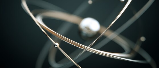 A silver atom model with orbiting wires against a black background represents scientific exploration and atomic structure.